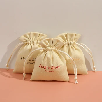 100pcs фланела шнур подарък чанти потребителски лого кадифе бижута организатор Коледа сватба услуга за гости бонбони чанта бизнес Изображение 3