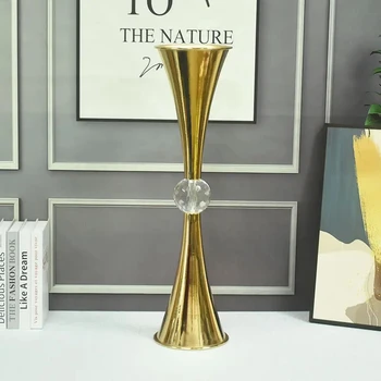 10бр)луксозна модерна голяма метална подова ваза Златна желязна работа ваза за цветя сватбена декорация на маса Изображение 1