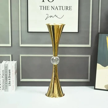 10бр)луксозна модерна голяма метална подова ваза Златна желязна работа ваза за цветя сватбена декорация на маса Изображение 3