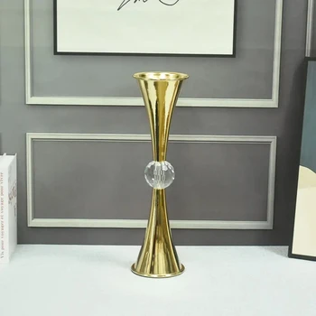 10бр)луксозна модерна голяма метална подова ваза Златна желязна работа ваза за цветя сватбена декорация на маса Изображение 4