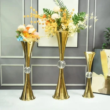 10бр)луксозна модерна голяма метална подова ваза Златна желязна работа ваза за цветя сватбена декорация на маса Изображение 5