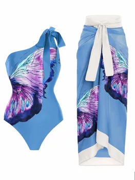 2023 Синя пеперуда отпечатани едно парче бански покритие нагоре комплект жени мода тласък нагоре бански костюми луксозни бикини бански костюм плажно облекло