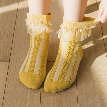 20Pairs/Lot Girl Cotton Soft Ruffle Lace Дишащи качествени чорапи Момичета Училищни чорапи Парти сцена Обличане Сладки чорапи Размер 21-37 Изображение 2
