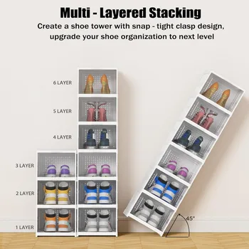3 Tier Foldable Shoe Rack Organizer, Без инсталация Бели кутии за съхранение на обувки Пластмасови рафтове за съхранение Сгъваеми Изображение 2