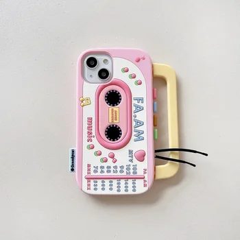 3D стереоскопично творчество розов сладък рекордер телефон случай за IPhone 15 14 13 12 11 Pro Max силиконов мек анти-падане заден капак