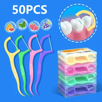 50Pcs/Box плодов аромат Конец за зъби Почистване на зъби Междузъбна четка Висока сила на опън Преносими зъби стик Хигиенна грижа