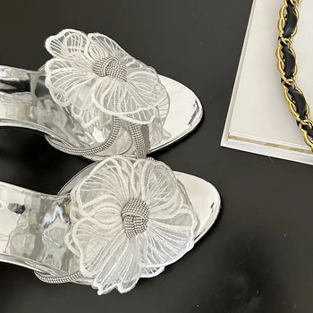 Bling дами високи токчета пролетни обувки катарама каишка сандали мода жени тънки токчета обувки цвете плитки женски помпи обувки Изображение 1