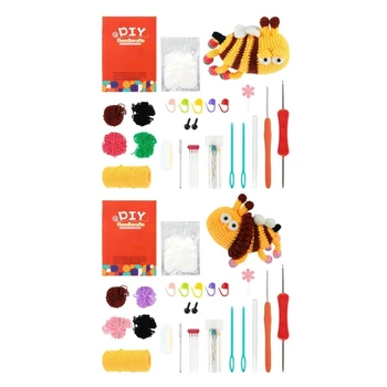 DIY комплекти за насекоми за плетене на една кука за начинаещи с прежда, кука за плетене на една кука, игла, маркер за плетене, инструкции стъпка по стъпка