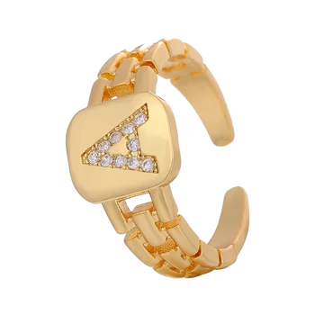 Juya Дропшипинг 18K недвижими позлатени бижута доставки Първоначално писмо пръстени за жени мъже регулируеми отворени часовник пръстени Изображение 1