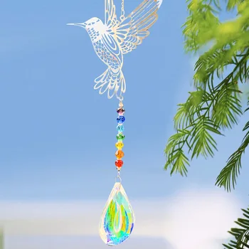 Kingfisher Колибри Bird Rainbow Spacer топчета полски AB цвят конско око кристал висулка Aurora Suncatcher градина висящи декор Изображение 1