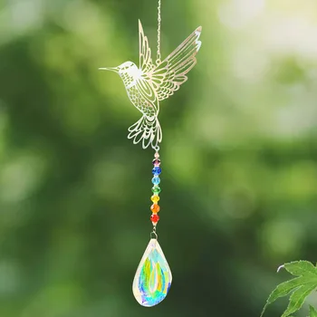 Kingfisher Колибри Bird Rainbow Spacer топчета полски AB цвят конско око кристал висулка Aurora Suncatcher градина висящи декор Изображение 2