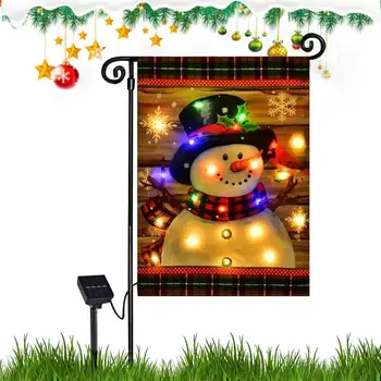 LED снежен човек градина флаг празнична Коледа градина флаг: Превърнете двора си в зимен рай със снежен човек низ светлина флаг Изображение 0