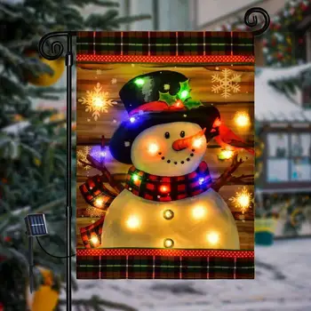 LED снежен човек градина флаг празнична Коледа градина флаг: Превърнете двора си в зимен рай със снежен човек низ светлина флаг Изображение 3