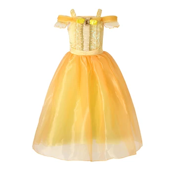 PRINCESS-VALLEY Рокля за малки момичета Красавицата и звяра Красавица Красавица Принцеса костюм Хелоуин рожден ден рокля