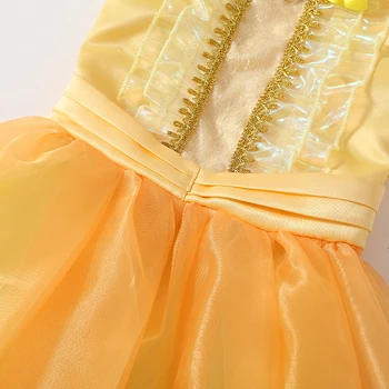 PRINCESS-VALLEY Рокля за малки момичета Красавицата и звяра Красавица Красавица Принцеса костюм Хелоуин рожден ден рокля Изображение 3