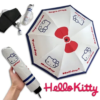 Sanrio Hello Kitty Kawaii чадъри карикатура сладък сгъваем чадър на открито жени водоустойчив слънцезащитен мода пътуване преносим Изображение 0