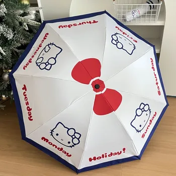 Sanrio Hello Kitty Kawaii чадъри карикатура сладък сгъваем чадър на открито жени водоустойчив слънцезащитен мода пътуване преносим Изображение 2