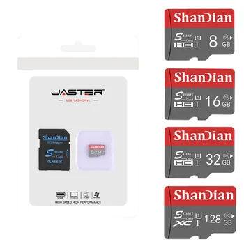 SHANDIAN 100% оригинална мини SD карта 128GB клас 10 TF карта 32GB 64GB 16GB 8GB високоскоростна карта с памет за телефон таблет флаш карта