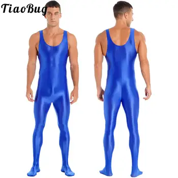 Tiaobug мъжки чист цвят без ръкави цялото тяло найлон 1бр мека тъкан боди кръг врата bodystockings нощно облекло за йога спорт