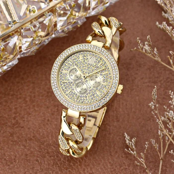 UTHAI V12 мъжки часовник мода тенденция луксозен диамант хип-хоп кубинска верига Дамски кварцови часовници пълен диамантен водоустойчив часовник Изображение 1