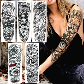 YURAN Реалистичен пълен цвете ръка временни татуировки за мъже жени роза зло око фалшив татуировка стикер вода tranfer боди арт Tatoos