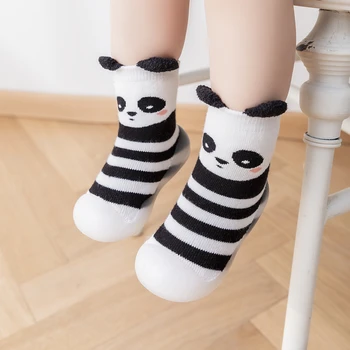 бебешки чорап обувки за зимата сладък животински стил дебели памучни чорапи и подови обувки 0-3 години против хлъзгане първи проходилки