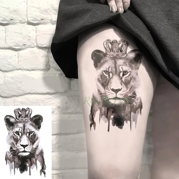 Водоустойчив временен стикер за татуировка Lion Queen Crown Animal Tatto Flash Tatoo Фалшиви татуировки Ръка Крак Ръка за момиче Мъже Жени