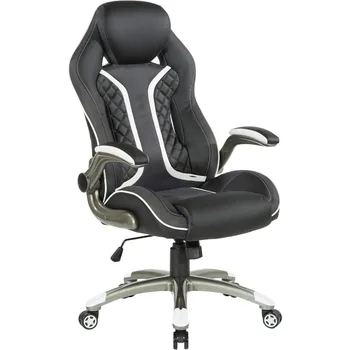 Геймър стол черна изкуствена кожа с бяла тапицерия ергономичен стол за офис компютър фотьойл геймърски стол игрални столове мебели