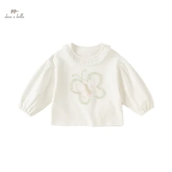 Дейв Бела 2024 Нова пролетна бебешка тениска за момиче Детски топ памук Ежедневни дълги ръкави Сладък сладък Нежен Открит Парти DB1248076 Изображение 1