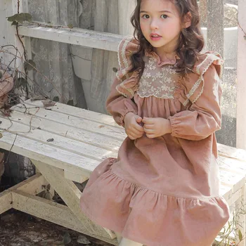детски рокли бебе - момиче ретро принцеса рокля дълъг ръкав свободна рокля