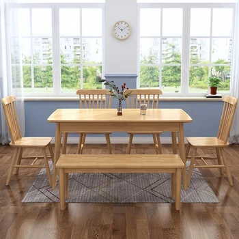 Дървени творчески кухненски маси Градина Външна тераса Вътрешна класическа стая Проста комбинация за хранене Muebles Hogar Мебели Изображение 2