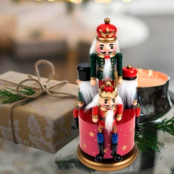 Европейска ръчно рисувана музикална кутия Коледна лешникотрошачка музикална кутия фигурка въртяща се музикална кутия Коледа настолни орнаменти 20.5x9cm Изображение 1