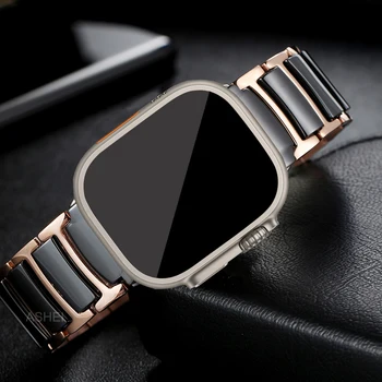 За Apple часовник ултра 49mm лента Неръждаема стомана керамика каишка за iwatch 8 7 6 5 4 se 44mm 40mm 3 42mm 38mm луксозна гривна Изображение 0
