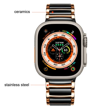 За Apple часовник ултра 49mm лента Неръждаема стомана керамика каишка за iwatch 8 7 6 5 4 se 44mm 40mm 3 42mm 38mm луксозна гривна Изображение 1