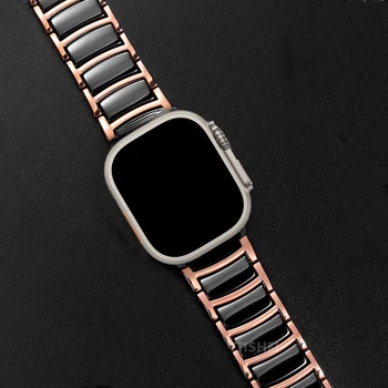 За Apple часовник ултра 49mm лента Неръждаема стомана керамика каишка за iwatch 8 7 6 5 4 se 44mm 40mm 3 42mm 38mm луксозна гривна Изображение 2