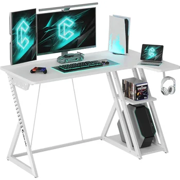 Игрално бюро с повърхност от въглеродни влакна, малко ъглово компютърно бюро с мониторен рафт
