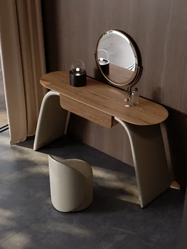 италиански минималистичен масивна дървена тоалетка Главна спалня Модерна минималистична огледална таблица за грим Интегрирана комбинация Изображение 0