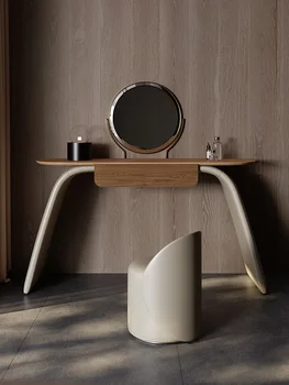 италиански минималистичен масивна дървена тоалетка Главна спалня Модерна минималистична огледална таблица за грим Интегрирана комбинация Изображение 1