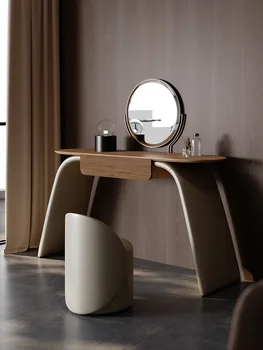 италиански минималистичен масивна дървена тоалетка Главна спалня Модерна минималистична огледална таблица за грим Интегрирана комбинация Изображение 2