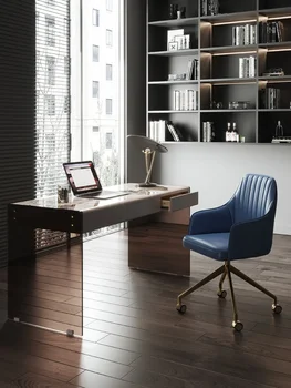 италианско минималистично бюро модерно просто малка семейна спалня домашен офис бюро дизайнер рок плоча стъкло компютърно бюро Изображение 0
