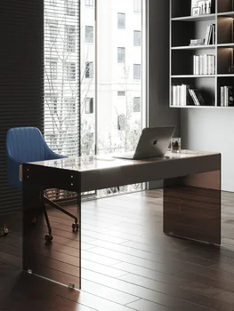 италианско минималистично бюро модерно просто малка семейна спалня домашен офис бюро дизайнер рок плоча стъкло компютърно бюро Изображение 1