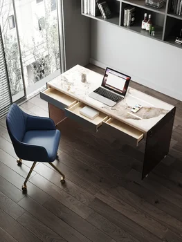 италианско минималистично бюро модерно просто малка семейна спалня домашен офис бюро дизайнер рок плоча стъкло компютърно бюро Изображение 2