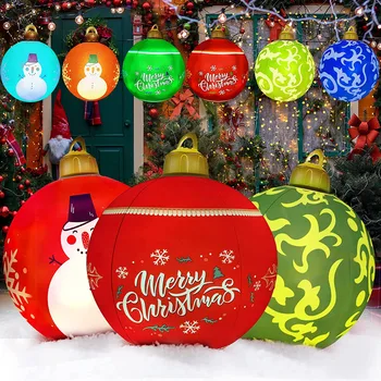  Коледна топка орнаменти със светлина 60 см голяма външна вътрешна коледна украса надуваема топка коледна играчка подарък Изображение 1
