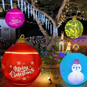  Коледна топка орнаменти със светлина 60 см голяма външна вътрешна коледна украса надуваема топка коледна играчка подарък Изображение 3