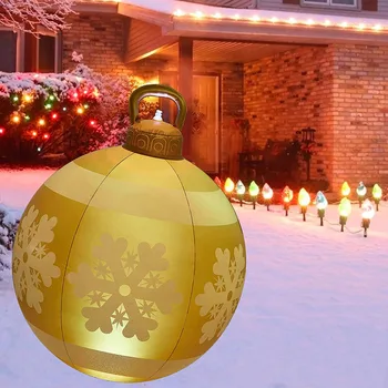  Коледна топка орнаменти със светлина 60 см голяма външна вътрешна коледна украса надуваема топка коледна играчка подарък Изображение 4