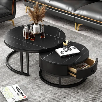 Метални черни маси за хранене за кафе Луксозен кръгъл прост хол Скандинавска масичка за кафе Модерна маса за мебели за дома Basse MR50CT Изображение 1