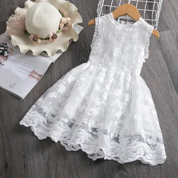 момичета сватбено тържество принцеса бяла рокля летни деца цвете sleeeveless тюл рокля vestidos елегантни деца ежедневни дрехи