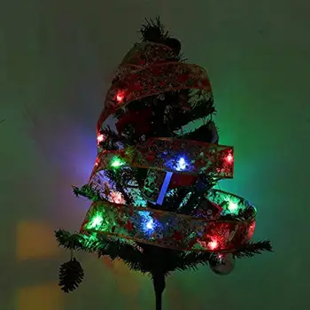 Панделка Фея светлина блестяща панделка Приказни светлини за декор на коледно дърво Работещи с батерии Фея светлина Коледно дърво празник Изображение 3