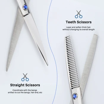  Професионална фризьорска ножица 6 инчова коса рязане + изтъняване ножици комплект бръснарски ножици високо качество 6CR13 стомана салон Изображение 2