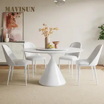 скандинавски стил трапезна маса с грамофон бяла рок плоча маса стабилна дизайнерска база модерна минималистична кръгла маса за кухня Изображение 0